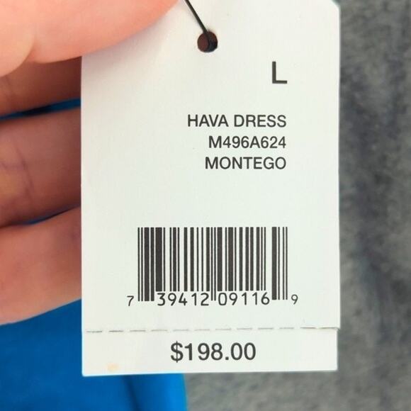 Tahari Hava Dress Large Blue Resort Coastal Faux Wrap Beach Vacation Stretchy - Picture 9 of 11